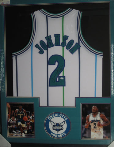 Charlotte Hornets Larry Johnson SIGNED Framed Matted Jersey PSA COA