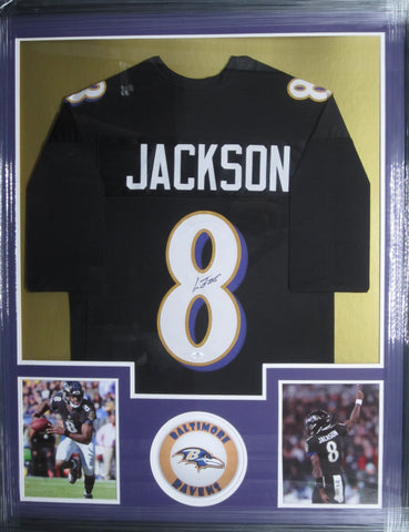 Baltimore Ravens Lamar Jackson SIGNED Framed Matted Jersey WITH COA