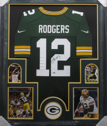 Green Bay Packers Aaron Rodgers SIGNED Framed Matted Jersey FANATICS COA