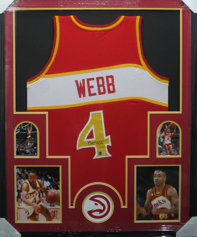 Atlanta Hawks Spud Webb SIGNED Framed Matted Jersey BECKETT COA