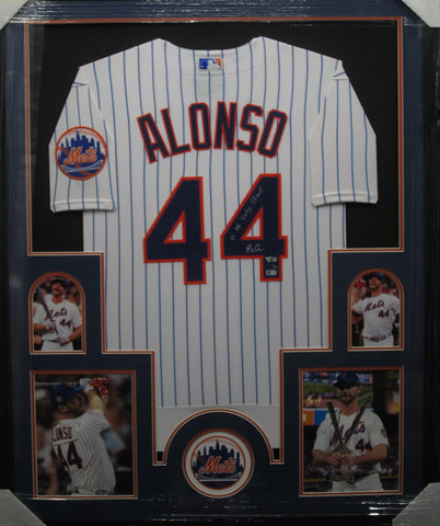 New York Mets Pete Alonso SIGNED Framed Matted Jersey FANATICS COA