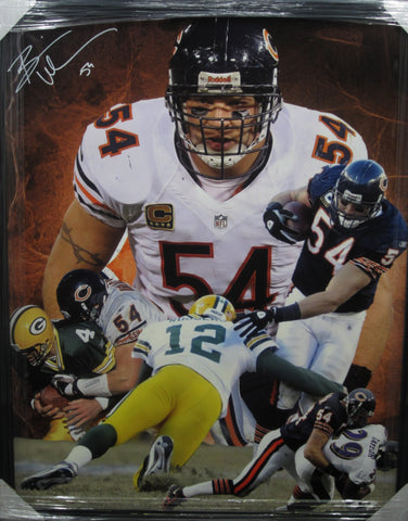 Large Framed Brian Urlacher SIGNED NFL Collage Canvas JSA COA