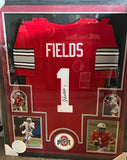 Justin Fields Signed Framed Matted Ohio State Buckeyes Jersey JSA COA