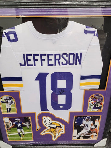 Justin Jefferson Signed Framed Matted Minnesota Vikings Jersey JSA COA