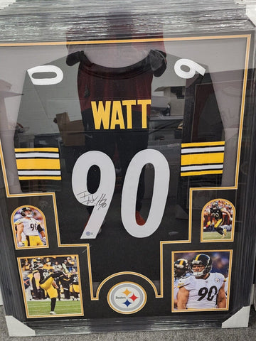 T.J. Watt Signed Framed Matted Pittsburgh Steelers Jersey Beckett COA