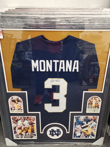 Joe Montana Signed Framed Matted Notre Dame Irish Jersey JSA COA