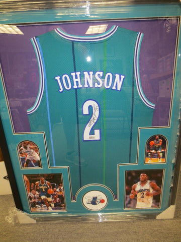 Larry Johnson Charlotte Hornets Signed Framed Matted Jersey Tristar COA