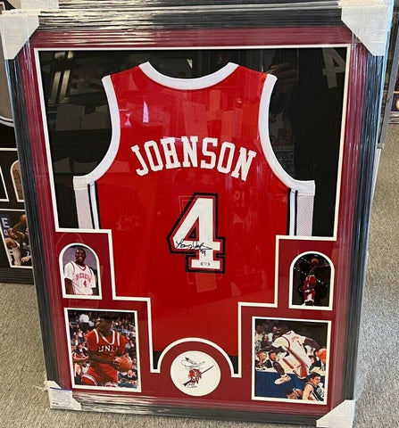 Larry Johnson Signed Framed Matted UNLV Running Rebels Jersey COA