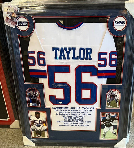 Lawrence Taylor Signed Framed Matted New York Giants Jersey JSA COA