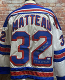 Stephane Matteau New York Rangers Signed White Jersey w/ "94 SC Champs" inscrip JSA COA