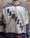 Stephane Matteau New York Rangers Signed White Jersey w/ "94 SC Champs" inscrip JSA COA