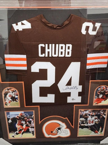 Nick Chubb Signed Framed Matted Cleveland Browns Jersey Beckett COA