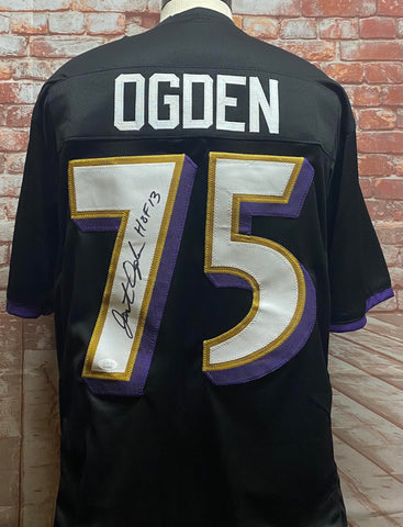 Jonathan Ogden Baltimore Ravens Signed Black Jersey w/ "HOF 13" Inscription JSA COA