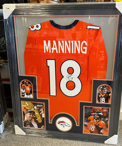 Peyton Manning Signed Framed Matted Denver Broncos Jersey FSG COA