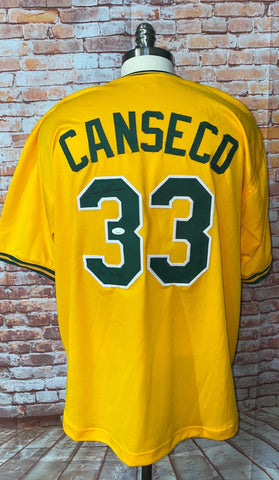 Jose Canseco Signed Pro Style custom A's jersey, with WSC inscription in black (blank front) JSA COA