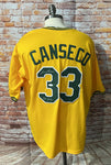 Jose Canseco Signed Pro Style custom A's jersey, with WSC inscription in silver (blank front) JSA COA