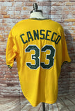 Jose Canseco Signed Pro Style custom A's jersey, with WSC inscription in silver (blank front) JSA COA